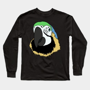 Parrot Head hand drawn with blue, green and yellow Long Sleeve T-Shirt